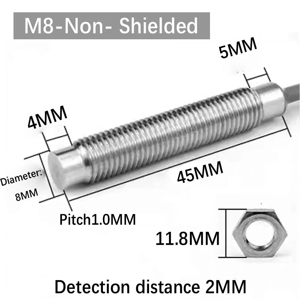 Cloweit M8/M12 All Metal Encapsulated Proximity Switch Sensor Inductive Three Wire NPN Normally Open
