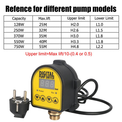 Controlador de Presión Automático Digital 220V para Bomba, 0-10 bar, Interfaz 1/2", Agua/Aceite/Compresor