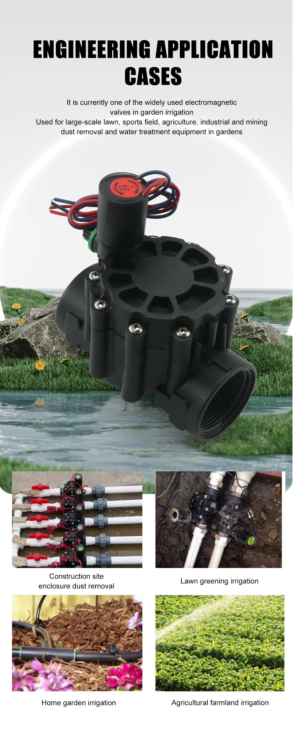DN15 DN20 DN25 1/2" 3/4" 1" Normally Closed Solenoid Valve AC220V DC12V  Nylon Valve For Farm Garden Landscape Irrigation
