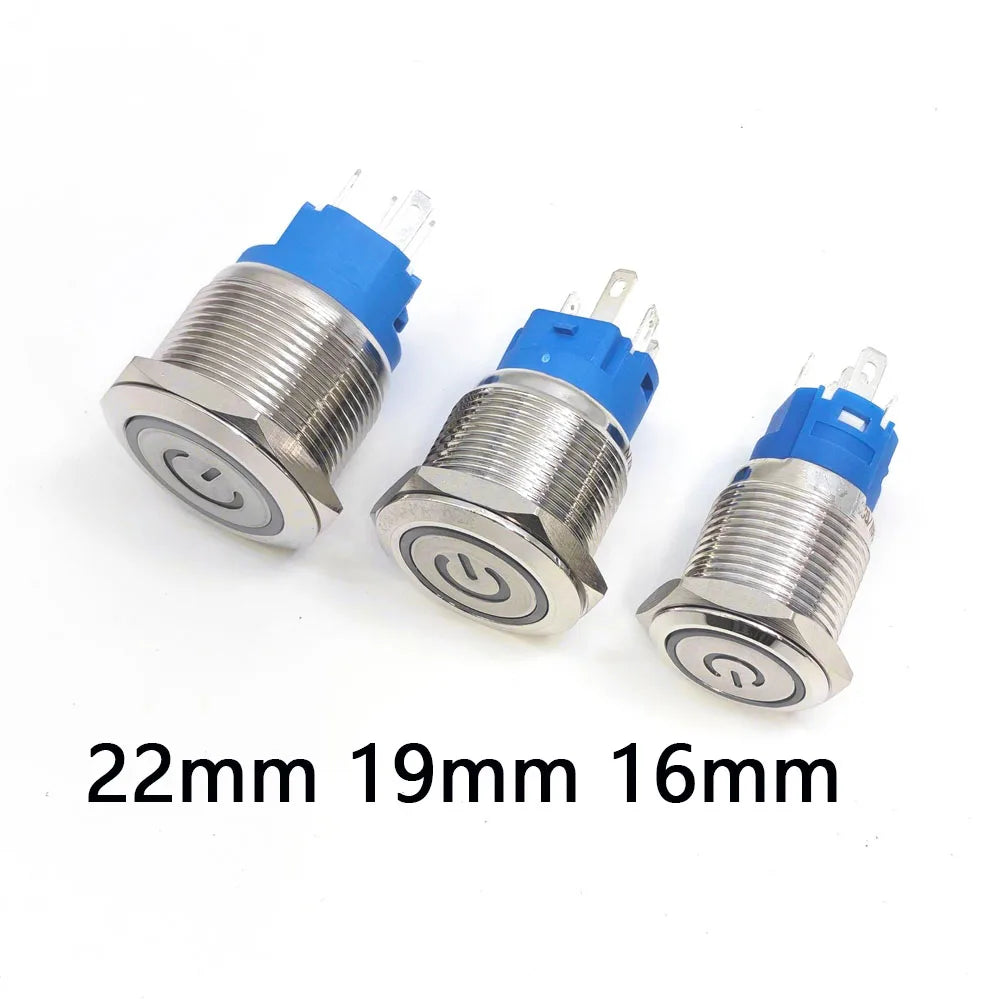 10pcs Momentary Switch 12v Metal Push Button Latching 16mm 19mm 22mm Red Blue LED Light Start Stop PC Power 3v 5v 6v 24v 220v