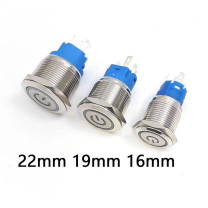 10pcs Momentary Switch 12v Metal Push Button Latching 16mm 19mm 22mm Red Blue LED Light Start Stop PC Power 3v 5v 6v 24v 220v