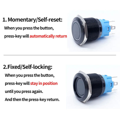 20pcs 16mm 19mm 22mm Metal Push Button Switch LED Ring Power Light Momentary Latching Waterproof  5V 12V 24V 220V Black 1NO1NO
