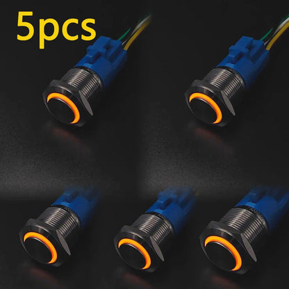 5 pcs Metal Push Button Switch Waterproof Momentary Latching 16mm 19mm 22mm Ring Lamp   LED Light 5V 6V 12V 24V 220V Red Blue