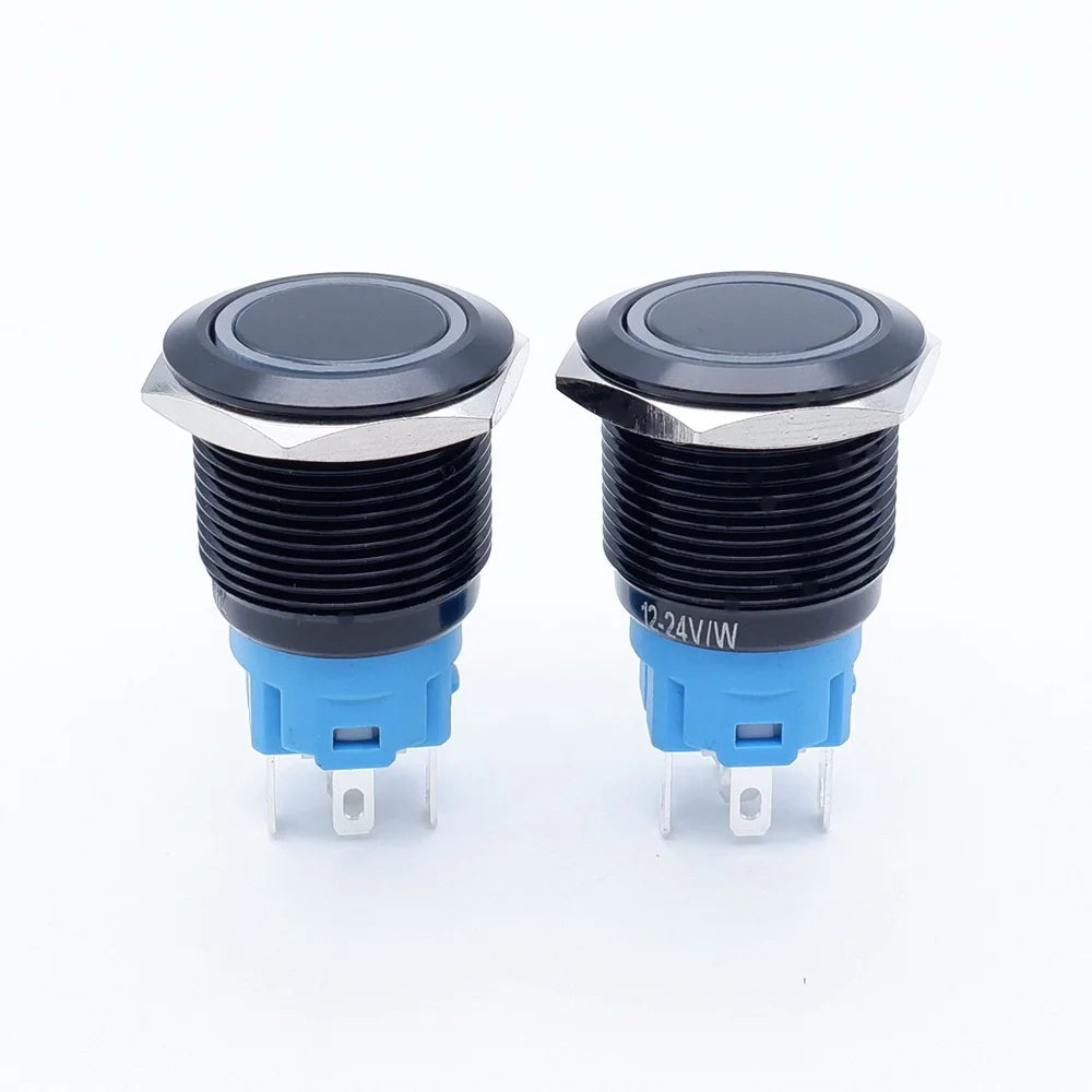 20pcs 16mm 19mm 22mm Metal Push Button Switch LED Ring Power Light Momentary Latching Waterproof  5V 12V 24V 220V Black 1NO1NO