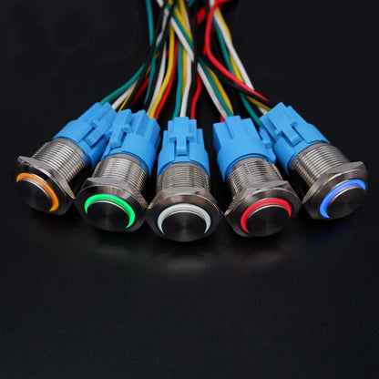 10pcs 16mm 19mm 22mm Metal Push Button Switch with Fixed PC Power Supply Switches Car Engine Momentary Latching LED 5v 12v 220v