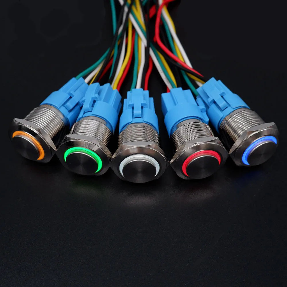 10pcs 16mm 19mm 22mm Metal Push Button Switch with Fixed PC Power Supply Switches Car Engine Momentary Latching LED 5v 12v 220v
