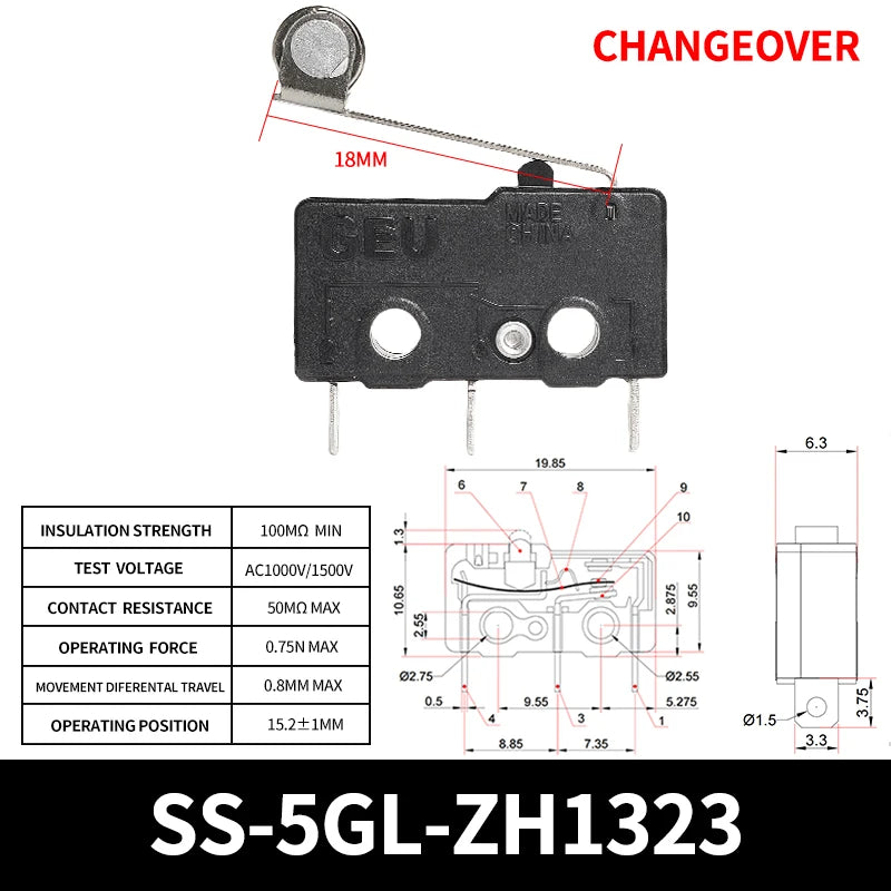 10/50/100PCS SS-5Gl NO/NC/Changeover  Subminiature Micro Switch, 2-Terminal  Pre-Wired 3-Terminal Micro Limit Switch