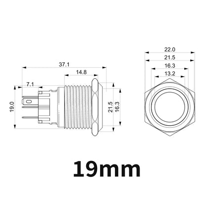 20pcs Metal Push Switch LED Light 16mm 19mm 22mm Momentary Latching With Socket Waterproof Button Car Start Switch 5V 12V 220V