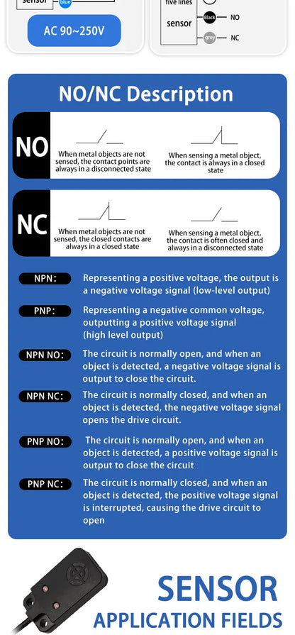 PFI25-8DN 12-24VDC/100-250VAC NPN PNP 8mm sensing range Rectangular Flat-type Inductive Proximity Switche Sensor