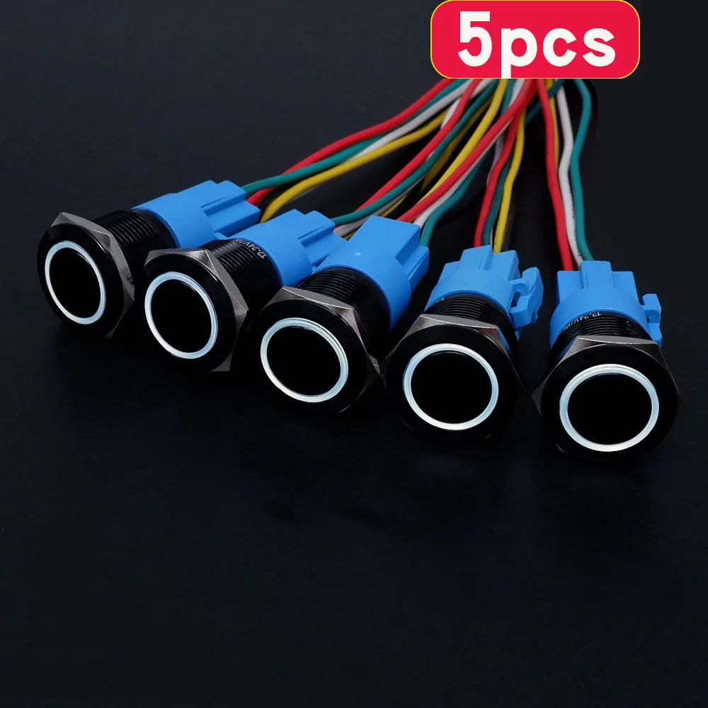 5pcs 16mm 19mm 22mm Metal Push Button Switch Momentary Latching Led Light Flat Head Red Blue Green Yellow White 5V 12V 24V 220V
