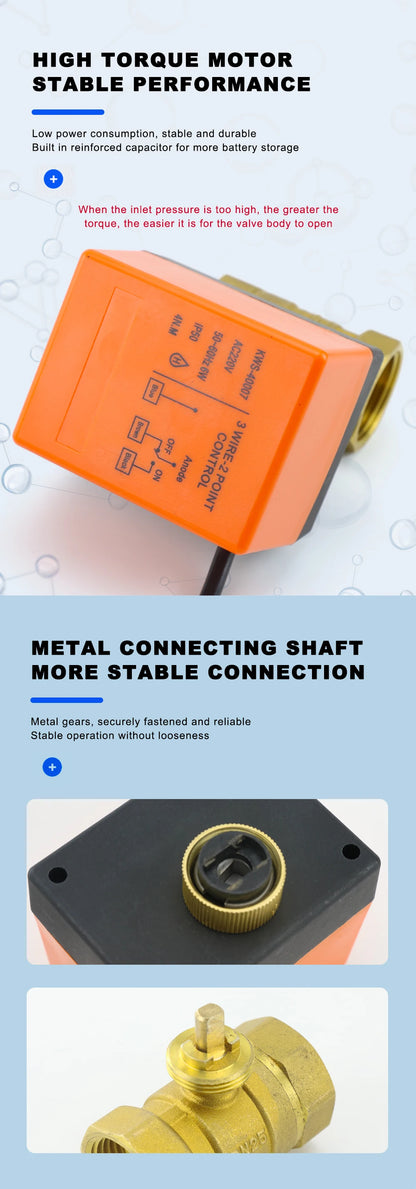 1/2" 3/4" 1" Brass 2-way Motorized Ball Valve DN15/DN20/DN25 Three-Wire two-control Electric Solenoid Valve 220V AC 12V DC
