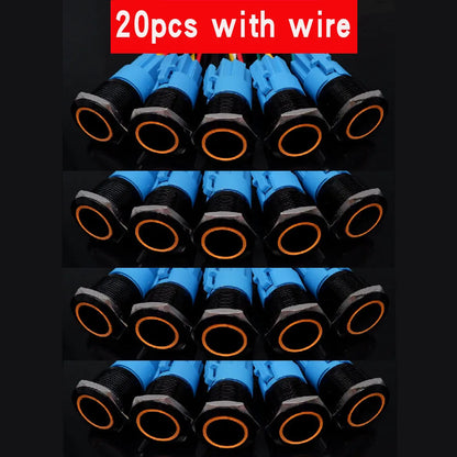 20pcs 16mm 19mm 22mm Metal Push Button Switch LED Ring Power Light Momentary Latching Waterproof  5V 12V 24V 220V Black 1NO1NO