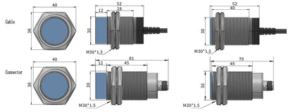 GTRIC Inductive Proximity Sensor M30 Series M12 4pins Plug-in Connector Type NPN PNP Flush Industrial Non-contact Metal Switch