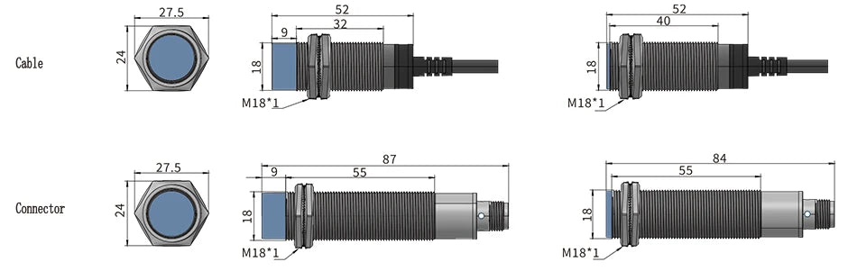 GTRIC M18 Connector Inductive Proximity Sensor NPN PNP M12 4Pins Plug-in Series Flush Distance 5mm 8mm 10-30V DC Metal Switch