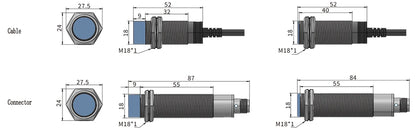 GTRIC M18 Connector Inductive Proximity Sensor NPN PNP M12 4Pins Plug-in Series Flush Distance 5mm 8mm 10-30V DC Metal Switch