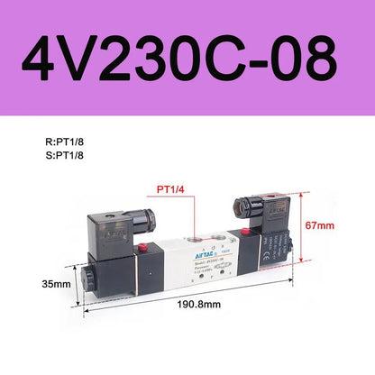 AirTAC 4V130C-06 4V230C-08 4V330C-10 4V430C-15 Pneumatic Air Solenoid Valve 5 Port 3 Position Way Reversing  12V 24V 110V 220V