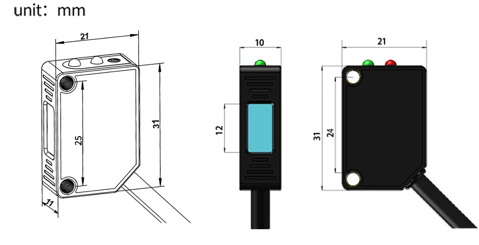 GTRIC Square Laser Photoelectric Sensors Diffuse Reflection Visible Small Spot NPN PNP 10-30VDC Infrared Beam Photocell Switch