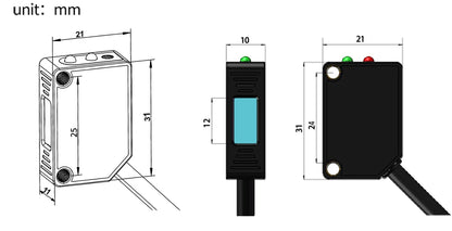GTRIC Square Laser Photoelectric Sensors Diffuse Reflection Visible Small Spot NPN PNP 10-30VDC Infrared Beam Photocell Switch