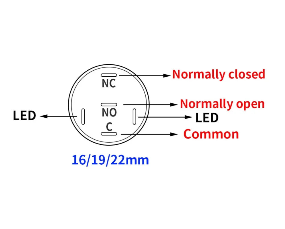 20pcs 16mm 19mm 22mm Metal Push Button Switch LED Ring Power Light Momentary Latching Waterproof  5V 12V 24V 220V Black 1NO1NO
