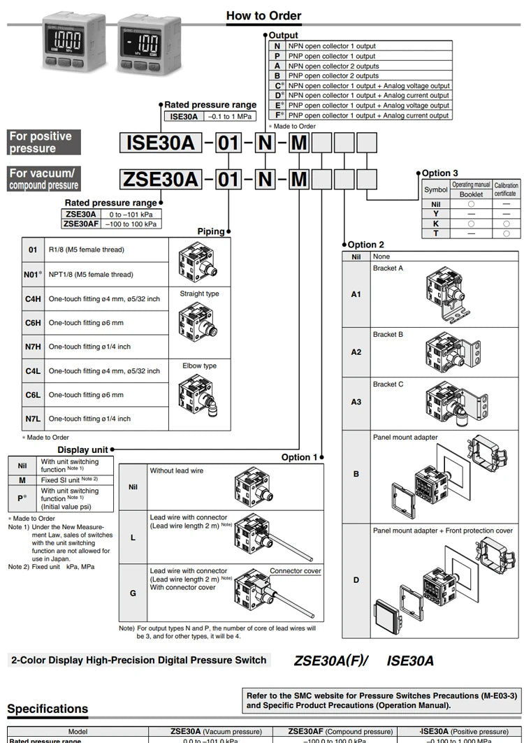 SMC Type ZSE30AF / ISE30A Digital Display Pressure Switch Electronic pressure switch/digital pressure gauge air source processor