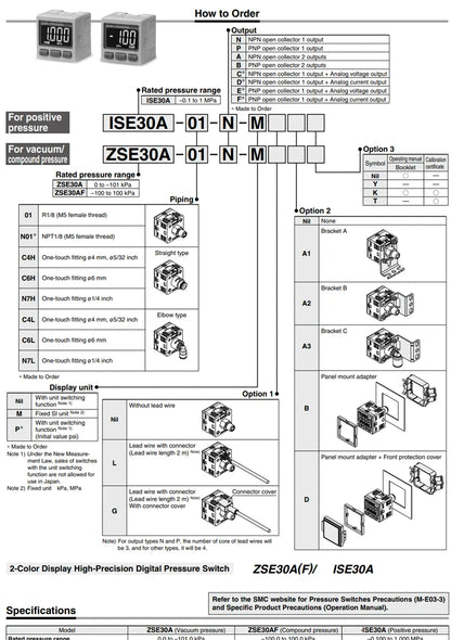 SMC Type ZSE30AF / ISE30A Digital Display Pressure Switch Electronic pressure switch/digital pressure gauge air source processor