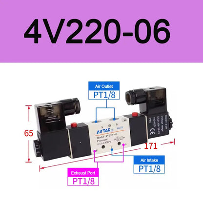 AirTAC 4V120-06 4V220-08 4V320-10 4v420-15 Solenoid Valve Air Valve Two Position Five Way Reversing Valve 12V 24V 110V 220V