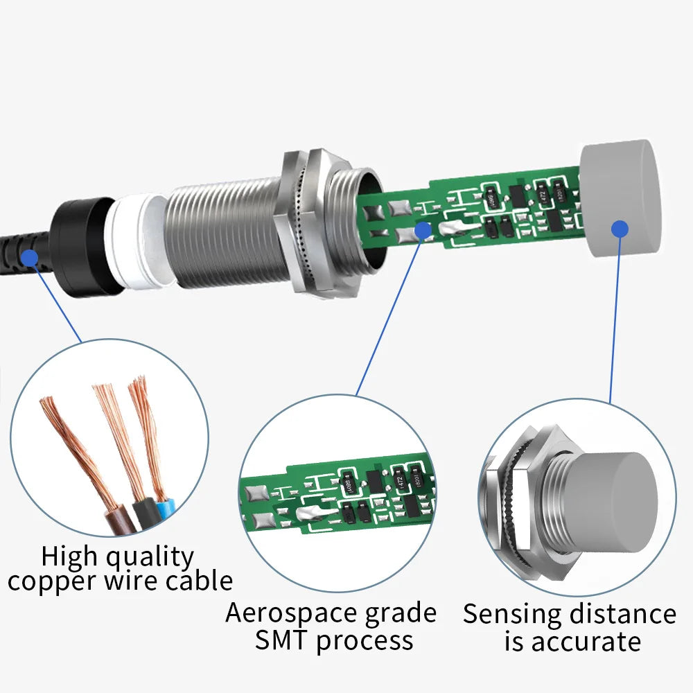 GTRIC Long Distance Inductive Sensor Metal Proximity Switch M12 NPN PNP NO NC 10-30V DC Flush Non-Flush Sensing Range 4mm 8mm