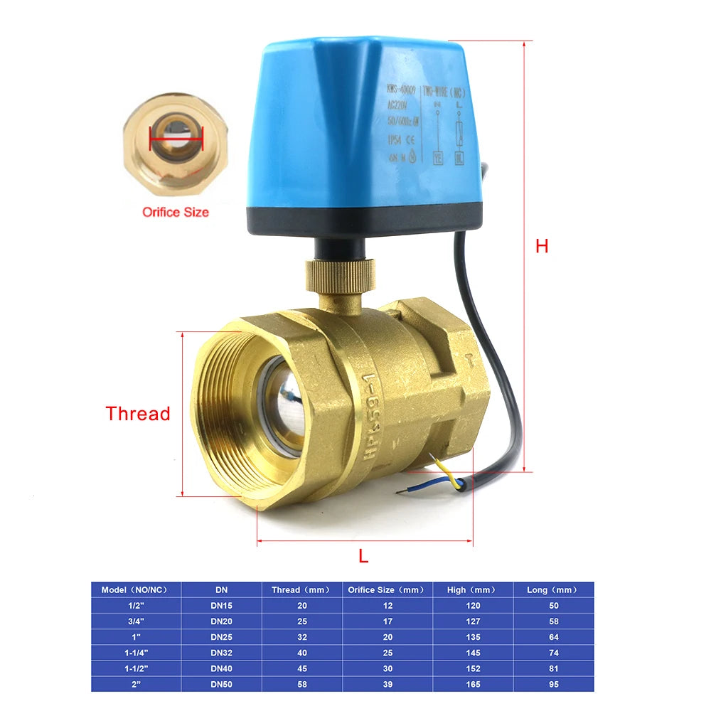 1/2" 3/4" 1" 2" Normally Closed Motorized Ball Valve 220V 12V 24V 2-Wire Brass Electric Solenoid Valve DN15 DN20 DN25 DN32