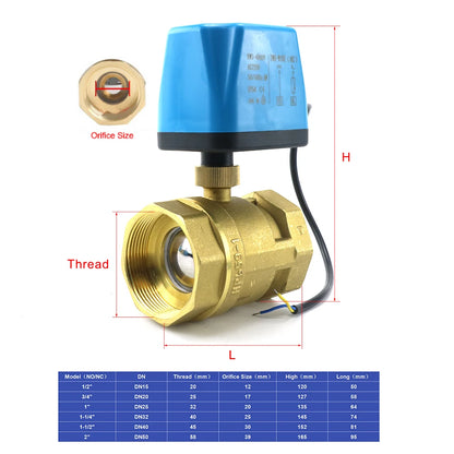 1/2" 3/4" 1" 2" Normally Closed Motorized Ball Valve 220V 12V 24V 2-Wire Brass Electric Solenoid Valve DN15 DN20 DN25 DN32