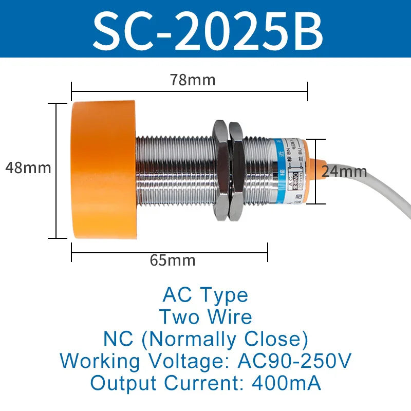 1.1 Meters Inductive Proximity Switch Sensor Waterproof SC-3020A Three Wire NPN PNP NO NC 24V DC AC M40 20mm