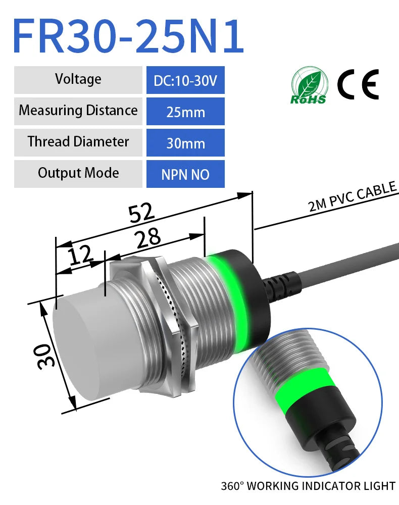 GTRIC M30 Long Distance Proximity Sensors 12-24V DC NPN PNP Sensing Range 20mm 25mm 40mm Industrial Non-contact Inductive Switch