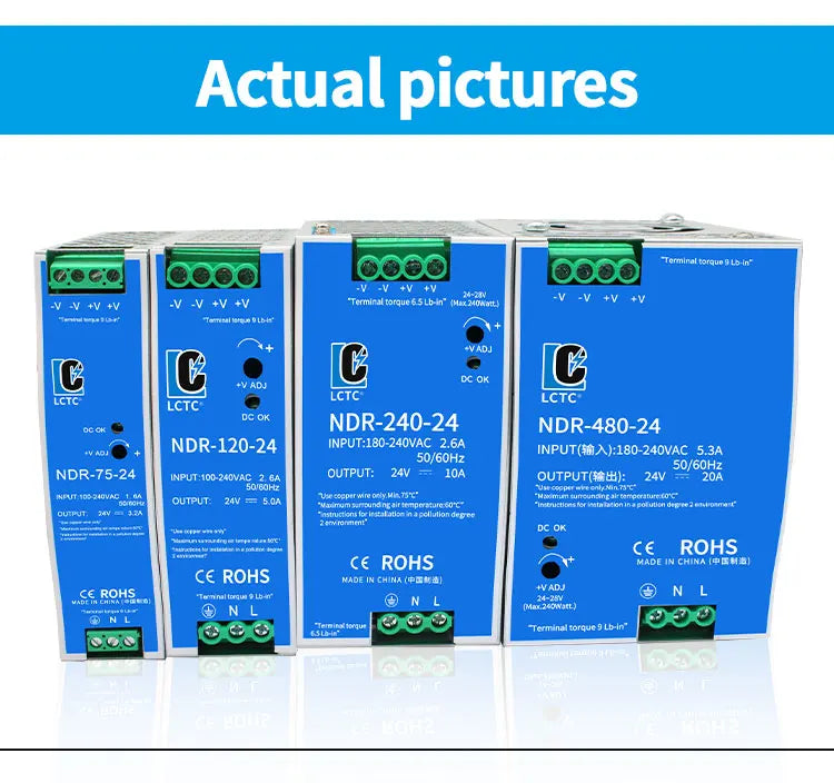 LCTC Switching Power Supply NDR-75W 120W 240W 480W Industrial DIN Rail 12V 24V 48V AC/DC Single Output Power Transformer