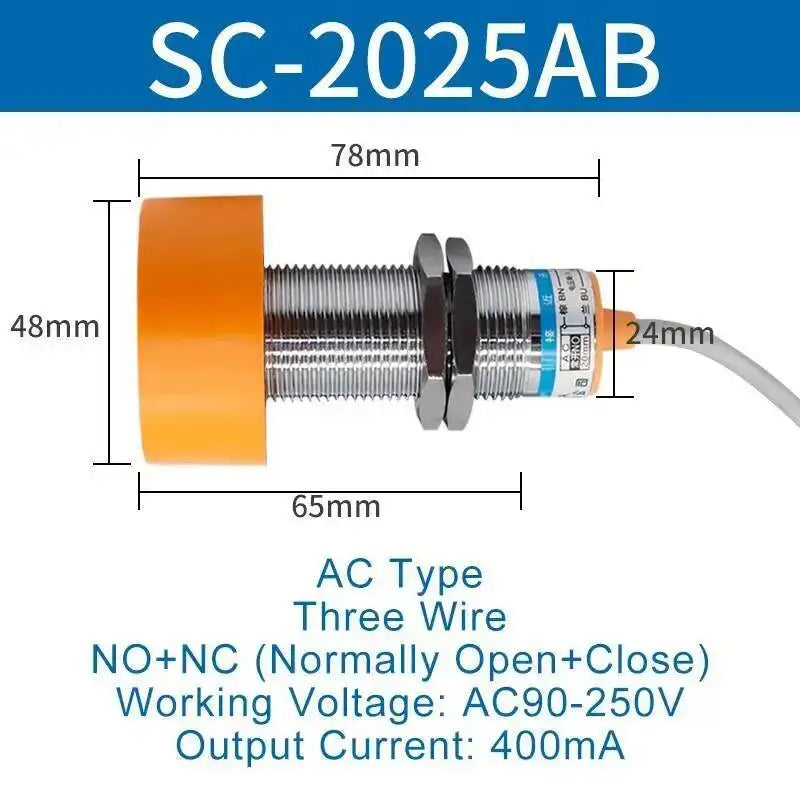 Inductive Proximity Switch Sensor Waterproof SC-3020A Three Wire NPN Normally Open 24V DC M40 20mm