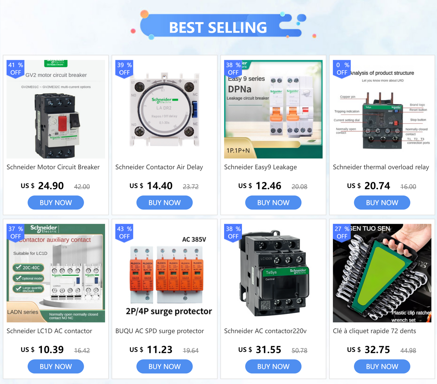 Schneider AC Contactors 220V LC1D Series B7C F7C M7C Q7C - 24V 110V 220V 380V Electrical Control Contactors for Industrial Use