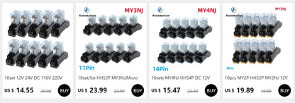 10pcs MY2P HH52P MY2NJ 12V 24V DC / 110V 220V AC coil general purpose DPDT micro mini relay with socket base