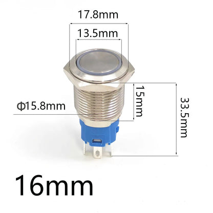10pcs Momentary Switch 12v Metal Push Button Latching 16mm 19mm 22mm Red Blue LED Light Start Stop PC Power 3v 5v 6v 24v 220v