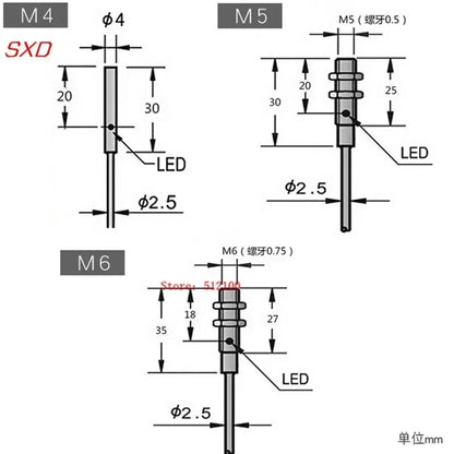 5PCS M4 M5 M6 Proximity Switch Sensor DC NPN/PNP LJ4A3-1-Z/BX LJ4A3-1-Z/BY Three-Wire NPN Usually Turns 12V24V Induction Switch