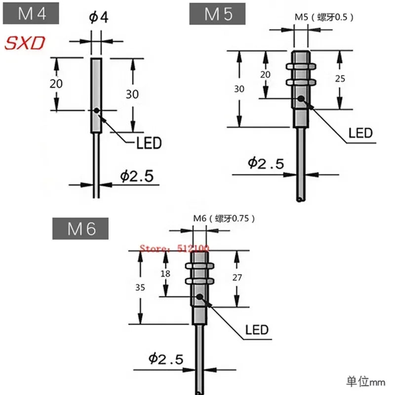 5PCS M4 M5 M6 Proximity Switch Sensor DC NPN/PNP LJ4A3-1-Z/BX LJ4A3-1-Z/BY Three-Wire NPN Usually Turns 12V24V Induction Switch