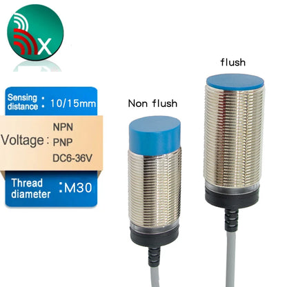M30 Inductive proximity switch sensor Flush 10-30VDC 10mm detection distance PNP or NPN