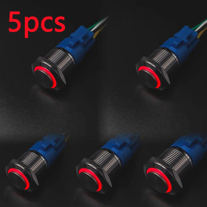 5 pcs Metal Push Button Switch Waterproof Momentary Latching 16mm 19mm 22mm Ring Lamp   LED Light 5V 6V 12V 24V 220V Red Blue