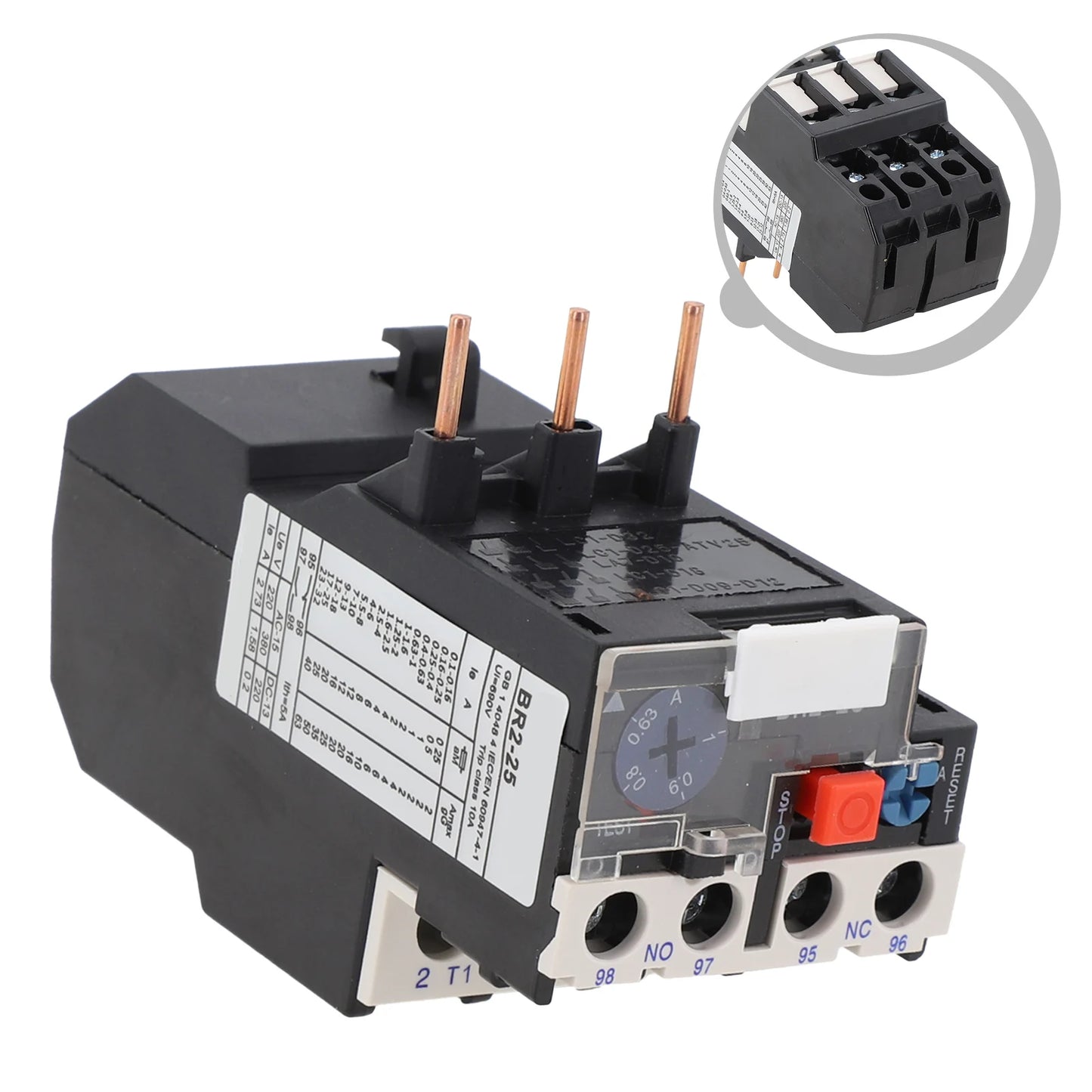 Thermal Overload Motor Relay 3 Phase AC 50Hz/60Hz FR NR2-25 IP20 Plug-in With Indicator Light For CJX2 Series Contactors