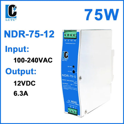 LCTC Switching Power Supply NDR-75W 120W 240W 480W Industrial DIN Rail 12V 24V 48V AC/DC Single Output Power Transformer