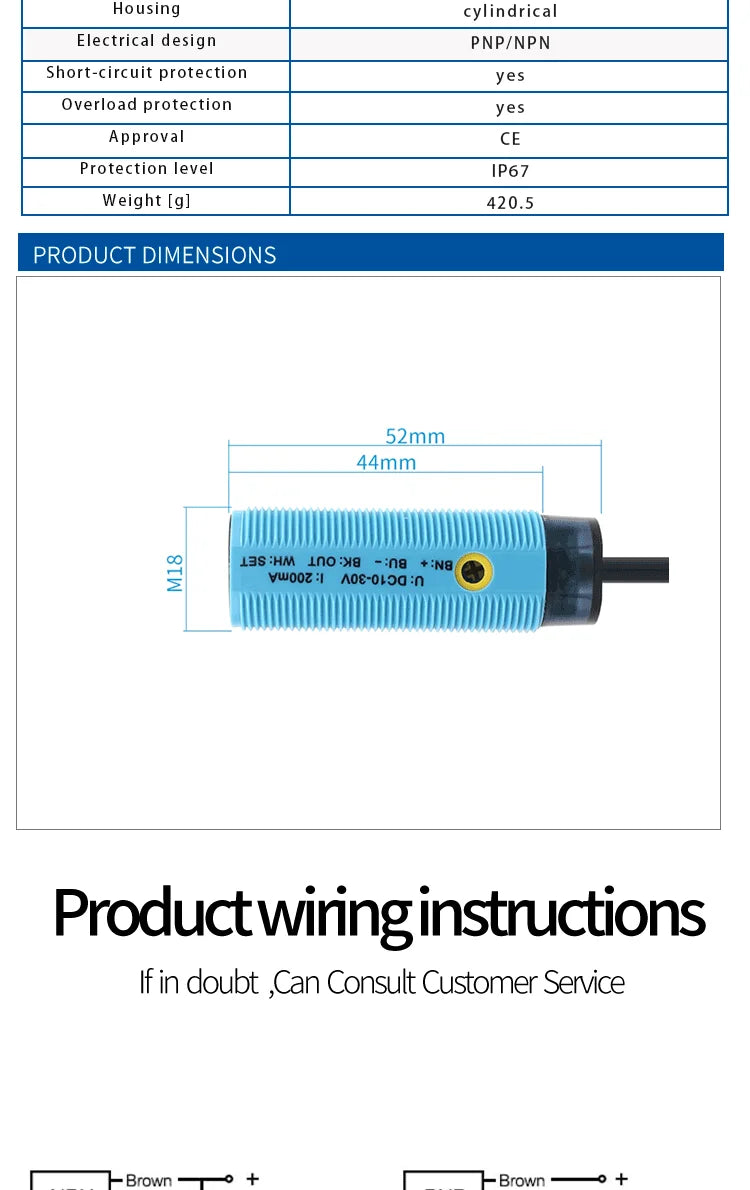 Long Range Sensing Range 1M Photoelectric proximity switch sensor 10-30V DC NPN PNP NO IP67 waterproofNC