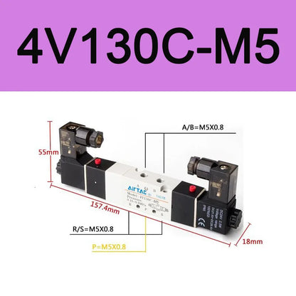AirTAC 4V130C-06 4V230C-08 4V330C-10 4V430C-15 Pneumatic Air Solenoid Valve 5 Port 3 Position Way Reversing  12V 24V 110V 220V