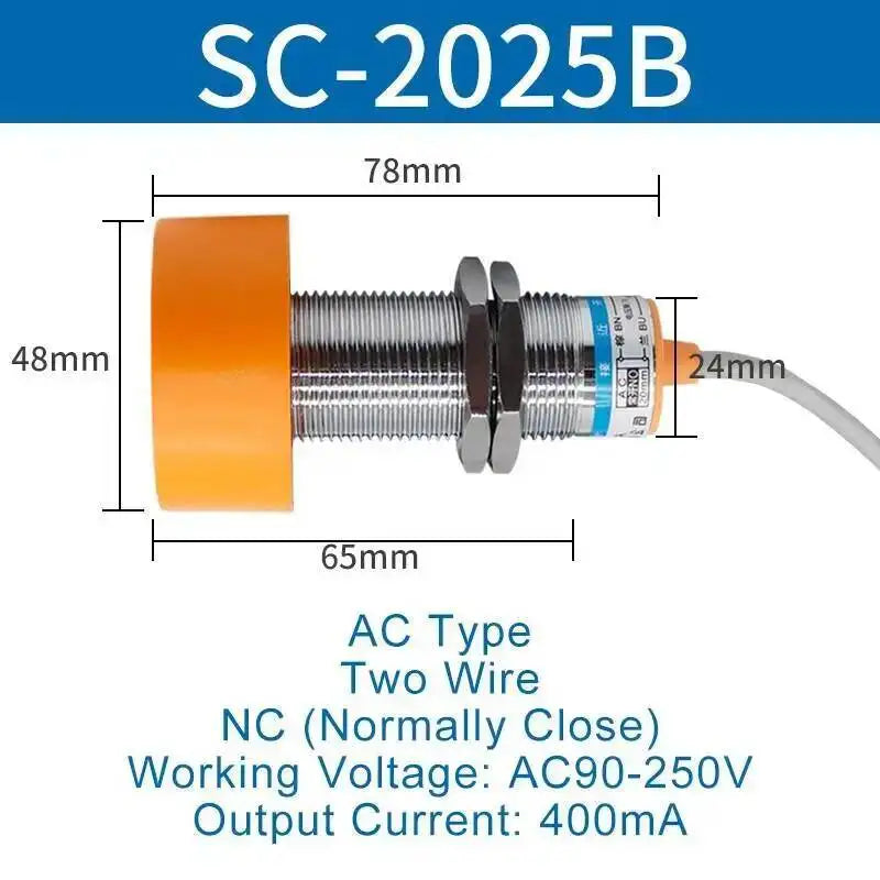 Inductive Proximity Switch Sensor Waterproof SC-3020A Three Wire NPN Normally Open 24V DC M40 20mm