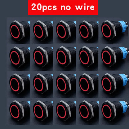 20pcs 16mm 19mm 22mm Metal Push Button Switch LED Ring Power Light Momentary Latching Waterproof  5V 12V 24V 220V Black 1NO1NO