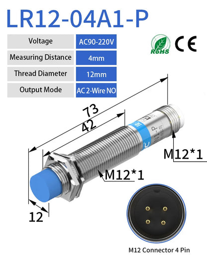 GTRIC Connector Type Inductive Proximity Switch Sensor NPN PNP M12 Pluggable Serie DC 6-36V AC 90-220V Sensing Distance 2mm 4mm