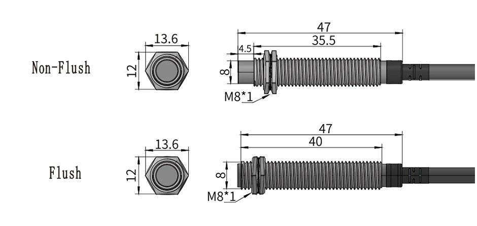 GTRIC Long Distance Proximity Sensor M8 10-30V NPN PNP NO NC Flush Non-Flush Sensing Range 2mm 4mm Inductive Switch