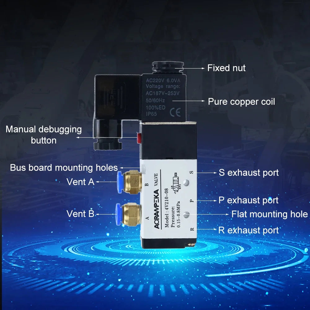 Solenoid Valve Multi-way Combination 4V210-08 Manifold Stations DC12V 24V AC220V With Fittings 5 port 2 position Solenoid Valves