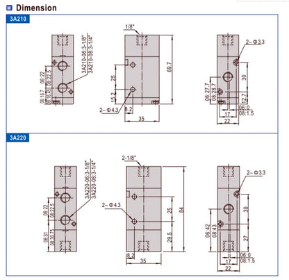 Pneumatic Piloted Air Control valve 3A110-06 3A210-08 3A310-08/10  3 Port 2 position 1/8 1/4 bsp 3/8 1/2 3A410-15 3/2 Way NC